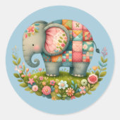 Sticker Rond Élément de charme de pré floral éléphant patchwork (Devant)