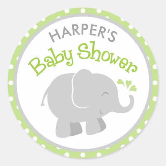 Sticker Rond Élément de douche éléphant gris à pois verts (Devant)