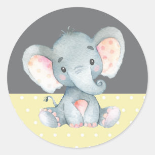 Sticker Rond Élément de fête bébé éléphant Jaune et Gris