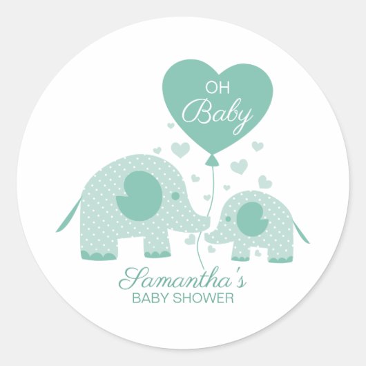 Sticker Rond Élément de fête de bébé éléphant vert menthe Oh Bé (Devant)