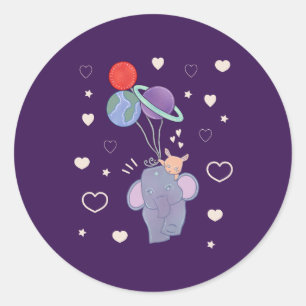 Sticker Rond Élément et Lapin Montgolfière spatiale Fantaisis