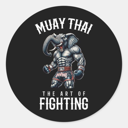 Sticker Rond Élément Muay Thai - Kickboxing Et Éléphant Thaï  (Devant)
