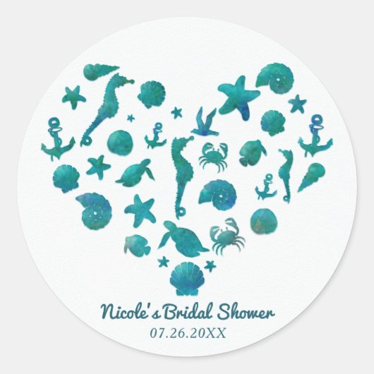 Sticker Rond Éléments de plage Aquarelle sarcelle moderne Faveu (Devant)