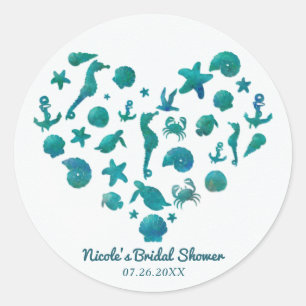 Sticker Rond Éléments de plage Aquarelle sarcelle moderne Faveu