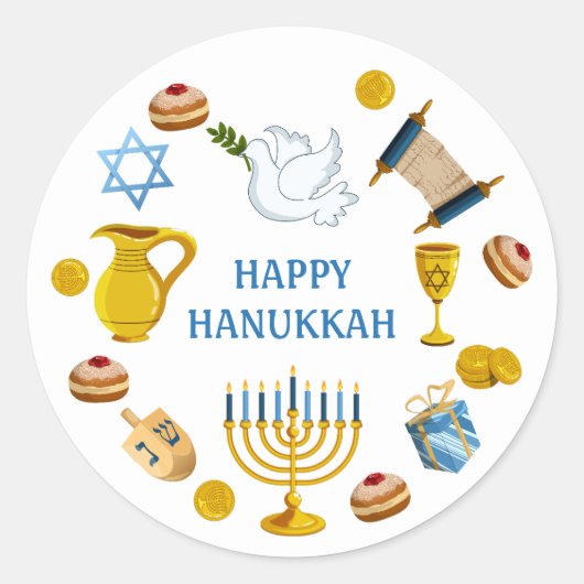Sticker Rond Éléments traditionnels de Hanukkah Colombe Étoile (Devant)