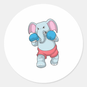 Sticker Rond Eléphant à la boxe avec gants de boxe