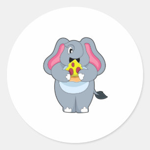 Sticker Rond Eléphant à la pizza