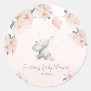 Sticker Rond Éléphant à l'aquarelle florale mignon avec ballon