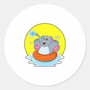 Sticker Rond Eléphant à nager avec Lifebuoy