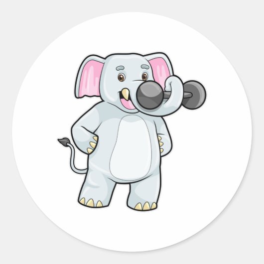 Sticker Rond Elephant à Strenght entraînement avec Dumbbell (Devant)