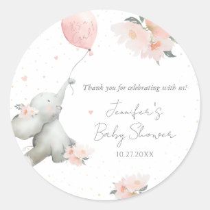 Sticker Rond Éléphant aquarelle floral mignon avec ballon