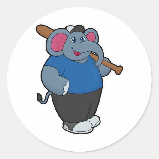 Sticker Rond Elephant au baseball avec batte de baseball (Devant)