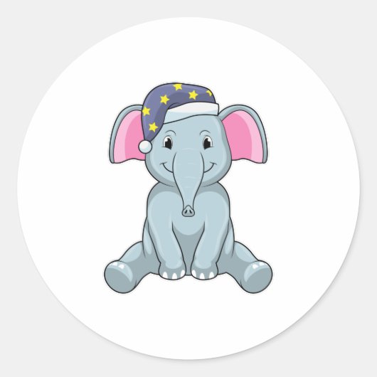 Sticker Rond Eléphant au coucher avec casquette de nuit (Devant)