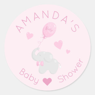 Sticker Rond Eléphant avec Baby shower de ballon fille