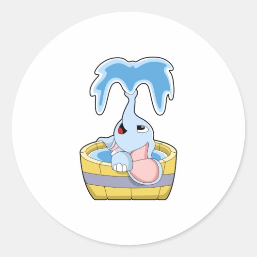 Sticker Rond Eléphant avec baignoire remplie d'eau (Devant)