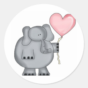 Sticker Rond Eléphant avec ballon cardiaque