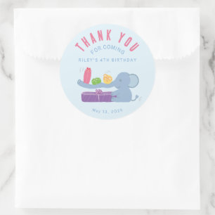 Sticker Rond Éléphant avec des Cadeaux Merci