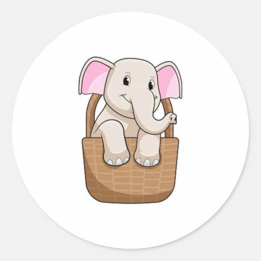 Sticker Rond Eléphant avec panier (Devant)