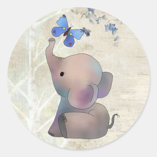 Sticker Rond Éléphant avec papillon (Devant)