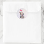 Sticker Rond Éléphant avec papillon rose (Sac)