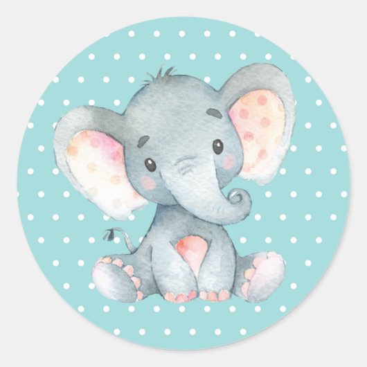 Sticker Rond Elephant Baby shower Aqua (Devant)