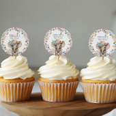 Sticker Rond Elephant Baby shower Cowboy Casquette Boho Fleurs