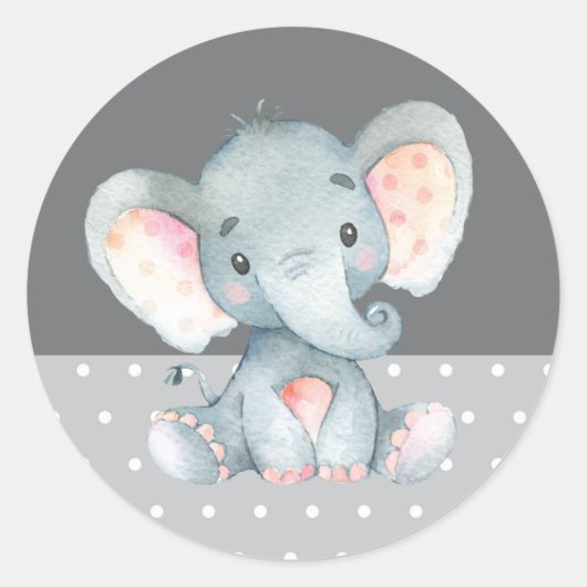 Sticker Rond Eléphant Baby shower gris (Devant)