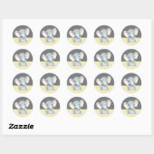 Sticker Rond Éléphant Baby Shower Jaune et Gris (Feuille)