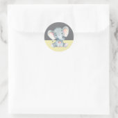 Sticker Rond Éléphant Baby Shower Jaune et Gris (Sac)