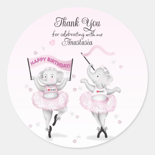 Sticker Rond Eléphant Ballerina Danse Anniversaire (Devant)