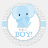 Sticker Rond Éléphant Bébé (bleu) C'est un Garçon (Devant)