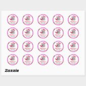 Sticker Rond Eléphant Bébé mignon Avec Animaux Zoo En Rose (Feuille)