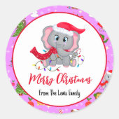 Sticker Rond Eléphant Bébé mignon Avec Animaux Zoo En Rose (Devant)