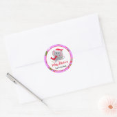 Sticker Rond Eléphant Bébé mignon Avec Animaux Zoo En Rose (Enveloppe)