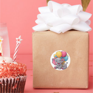 Sticker Rond Eléphant bébé mignon Kawaii avec des ballons color