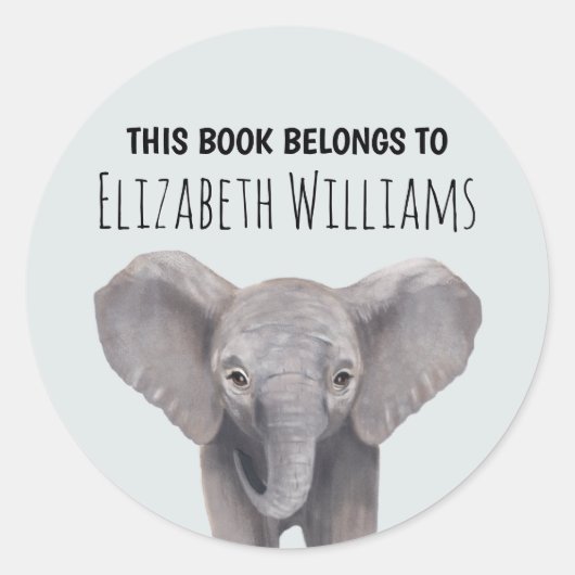 Sticker Rond Eléphant Bébé mignon Nom personnalisé École (Devant)