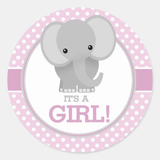 Sticker Rond Eléphant bébé (rose) C'est une fille (Devant)