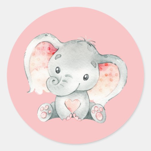 Sticker Rond Eléphant Bébé rose mignon (Devant)