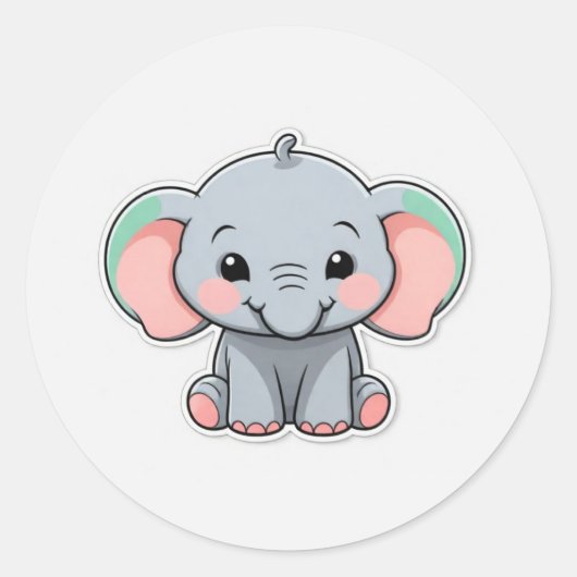 Sticker Rond Eléphant bébé souriant avec des joues blanches (Devant)