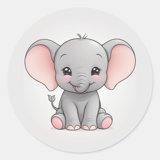 Sticker Rond Eléphant bébé souriant avec des joues blanches, ka (Devant)