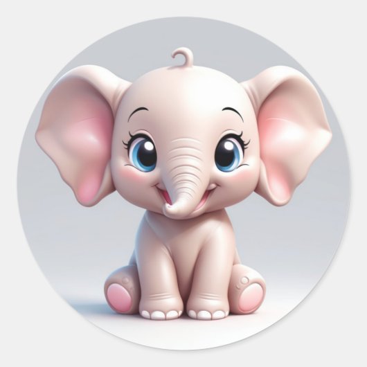 Sticker Rond Eléphant bébé souriant avec des joues blanches, ka (Devant)