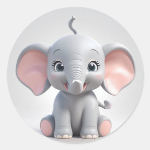 Sticker Rond Eléphant bébé souriant avec des joues blanches, ka