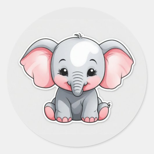 Sticker Rond Eléphant bébé souriant avec des joues blanches, ka (Devant)