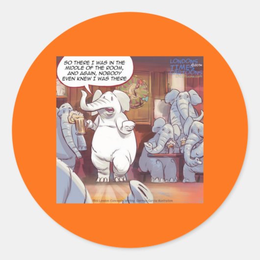 Sticker Rond Éléphant Blanc Drôle Dans La Pièce (Devant)