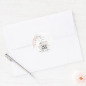 Sticker Rond Elephant Blash Baby shower Boho Rose Fleur (Enveloppe)