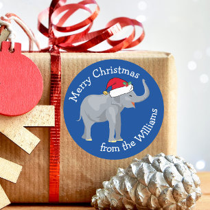Sticker Rond Éléphant Bleu Drôle Cadeau de Noël Personnalisé