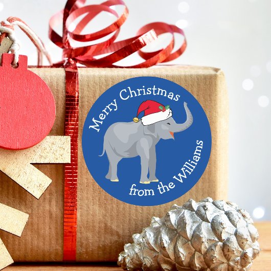 Sticker Rond Éléphant Bleu Drôle Cadeau de Noël Personnalisé