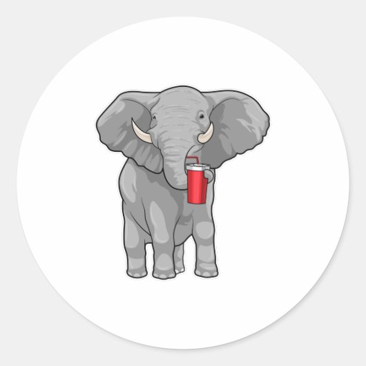 Sticker Rond Eléphant Boire de la tasse (Devant)