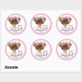 Sticker Rond Eléphant Brown et rose| Baby shower (Feuille)