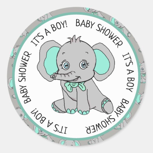 Sticker Rond Elephant, C'est un garçon, Baby shower (Devant)